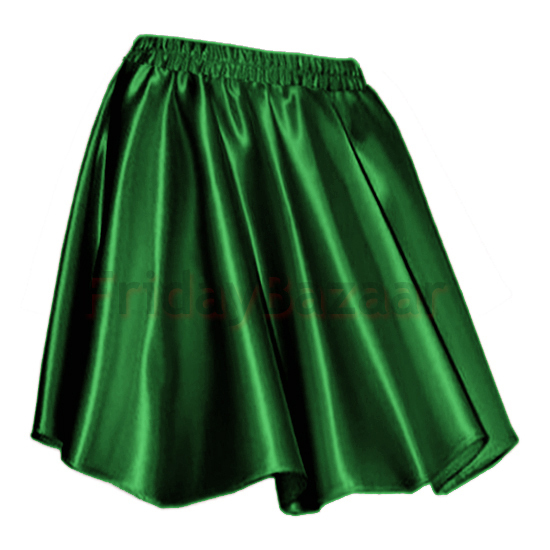 Green Women Lady Satin Pleated Retro High Waist Shiny Mini Skirt