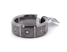 8mm Tungsten & Sterling Silver .09ctw 3 Diamond Satin Vertical Groove Band Ring