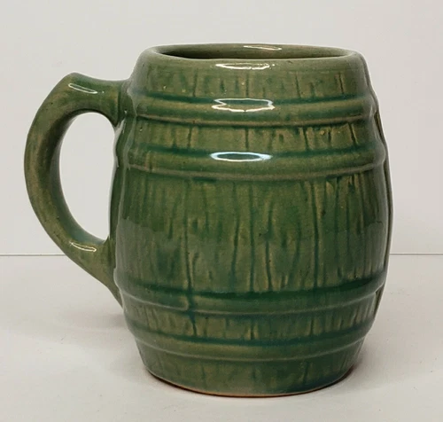 1920s Nelson McCoy Sanitary Stoneware Co. Barrel Mug Green Circle Shield 4 Marks