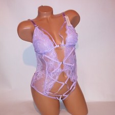 Victoria Secret Lingerie Teddy One Piece Bodysuit XL Purple Strappy Boned Lace