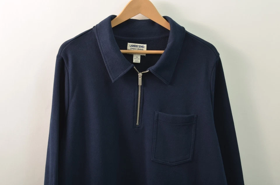 Suéter Pullover Lands End Serious para Mujer 2X Azul 1/4 Cremallera Bolsillo Suave Foto 3 de 4