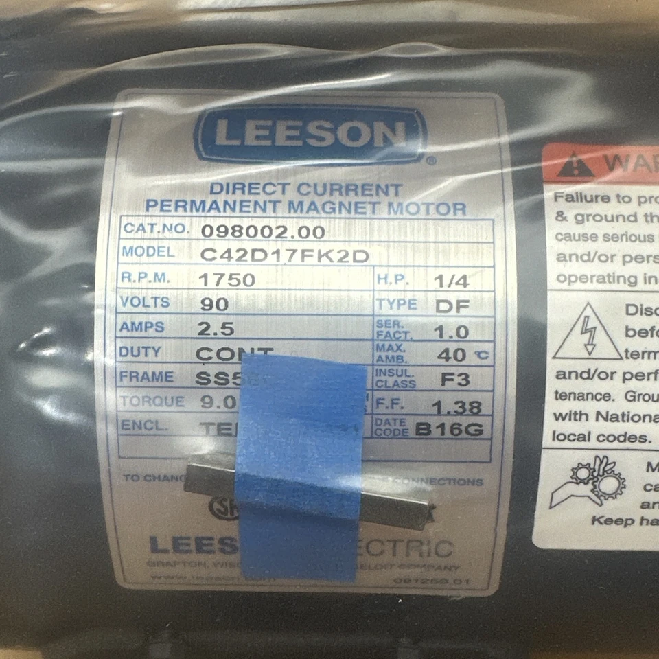 NEW OPEN BOX- Leeson DC Permanent Magnet Motor 098002.00 1/4Hp 90v 1750RPM 5/8”S - Image 4 of 4
