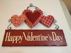Happy Valentine's Day Metal Wood Wall Hanging Decor Door Plaque Sign Red Heart
