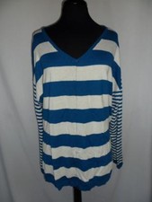 Womens V-Neck Sweater XXL 20 Blue White Striped Long Sleeve NWOT