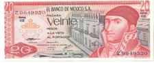 1977 MEXICO Crisp Uncirculated 20 Pesos Banknote!