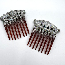 Vintage Tilco Silver Glitter Side Hair Comb Set, 2 Inches Wide, Made IN USA