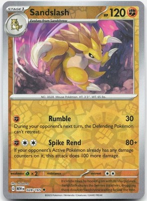 Sandslash 028/165 Uncommon 151 Pokemon Reverse Holo Near Mint