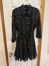 Tommy Hilfiger SHINE Mini Dress Black SM Gold Foil Polka Dots Fit Flare NWT $120