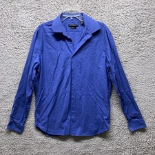 John Varvatos Microcheck Dress Shirt Mens 16.5 Large Blue Modern Fit Long Sleeve