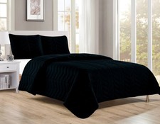 BT684-Q BLACK 3PC PREWASHED QUILT SET