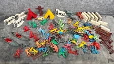 Cowboys & Indians Figures Lot 100+ pieces Horses Teepees Canoes Fences Totem