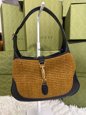 Gucci Jackie 1961 Raffia Small 2-Way Shoulder Bag Brown Raffia