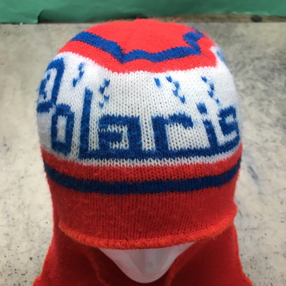 De colección Polaris Moto de Nieve Máscara Facial Rojo/Naranja Azul Blanco Invierno Sombrero Esquí Acrílico EE. UU. Foto 2 de 4