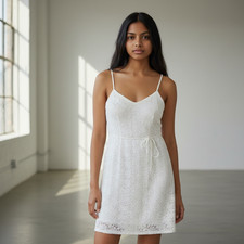 Ann Taylor White Cotton Floral Eyelet A-line Mini Dress 6 Cottagecore Spring