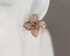 Pink Gold earrings enamel flower floral stud post daisy petal 7/8" wide