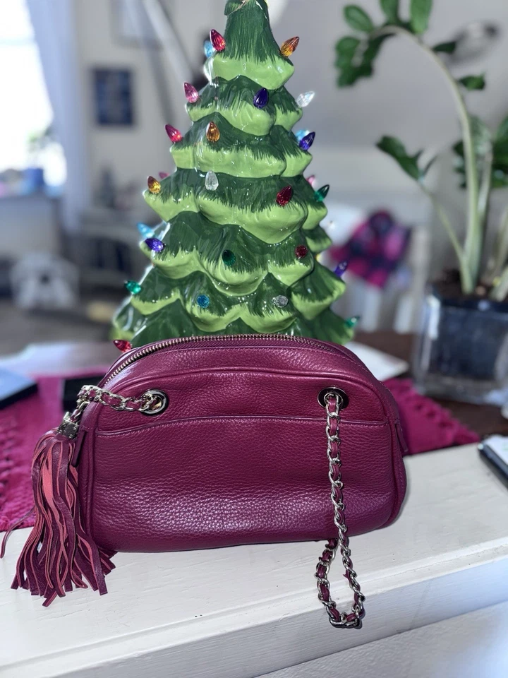 Bolso Bandolera Tory Burch Thea Cadena Cuero Hombro O Color Borgoña Nuevo sin Etiquetas Foto 2 de 4