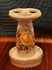 Vintage Porcelain Toothbrush Holder Royal Crown Japan White W Yellow Roses