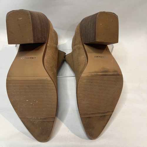 Lisa Vicky Women's 8.5M Camel Tan Suede Notch Block Heel Booties EUC - Picture 5 of 9