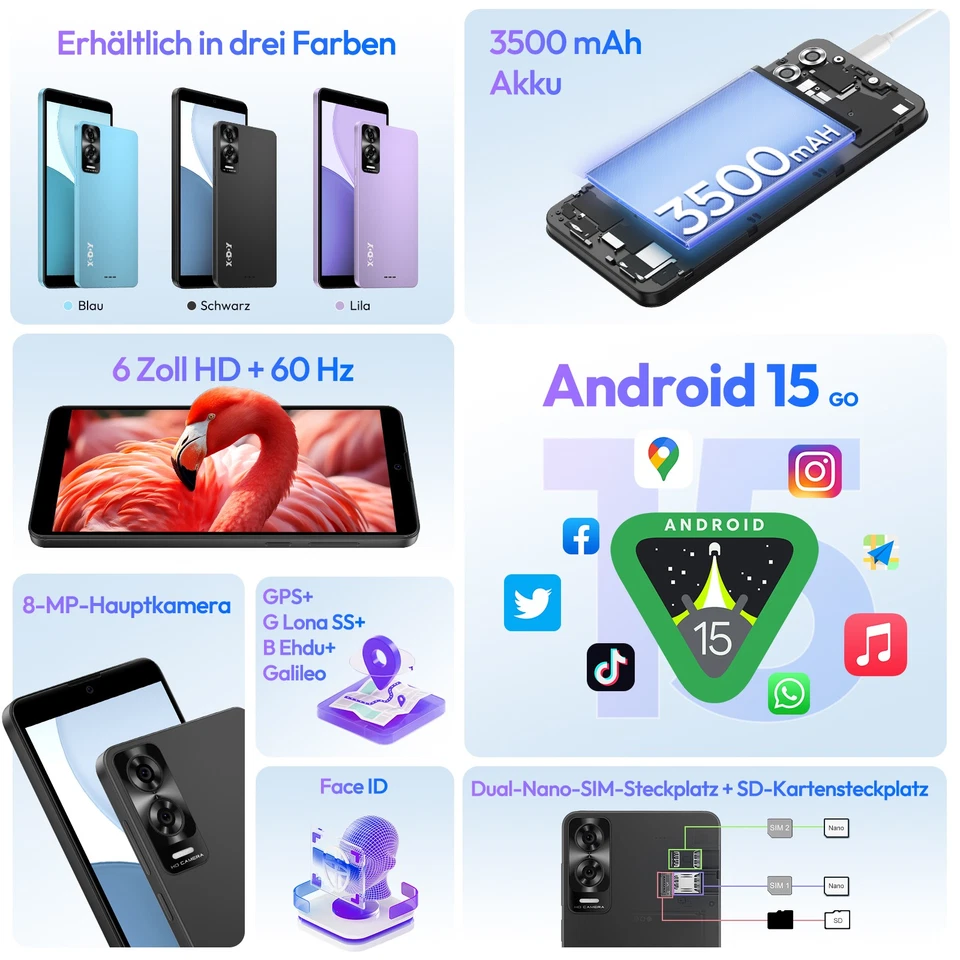 Neu 6" Smartphone Android15 Handy Ohne Vertrag 2SIM Octa-Core 7GB+32GB 4G GPS HD - Bild 2 von 4
