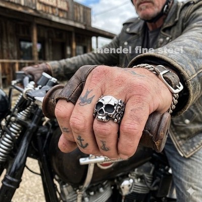 MENDEL Stainless Steel Big Mens Gothic Biker Skull Ring For Men Silver Size 7-15