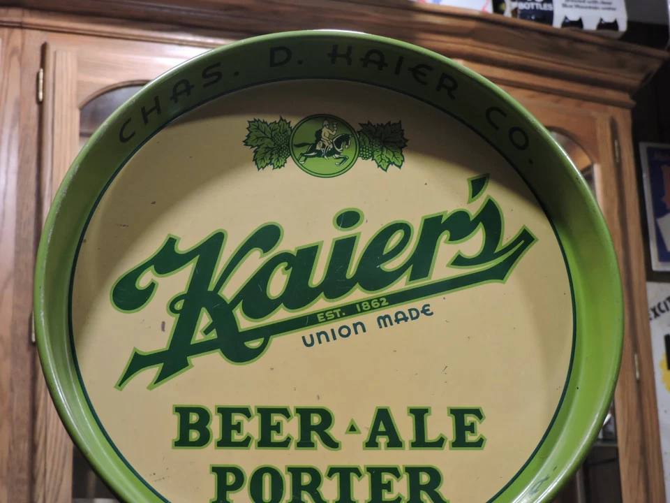 ПИВО KAIER'S * ЭЛЬ * ПОРТЕР CHAS D. KAIER MAHANOY CITY, PA. 12-ДЮЙМОВЫЙ СЕРВИРОВОЧНЫЙ ПОДНОС ДЛЯ БАРА - Изображение 2 из 4
