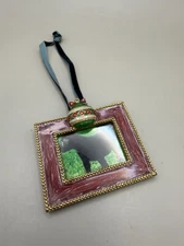 Holiday Picture Frame Ornament • Red & Gold Mini Photo Frame w/Ribbon