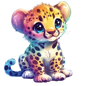 Cute Leopard Chibi Colourful Animal Self Adhesive Sticker