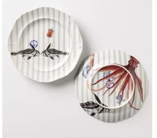 RARE Anthropologie From the Deep KISSING FISH Salad Plate Anthro Nautical Sea