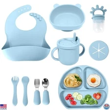 Silicone Baby Feeding Set | Suction Bowl, Plate, Sippy Cup & Utensils 6+ Months