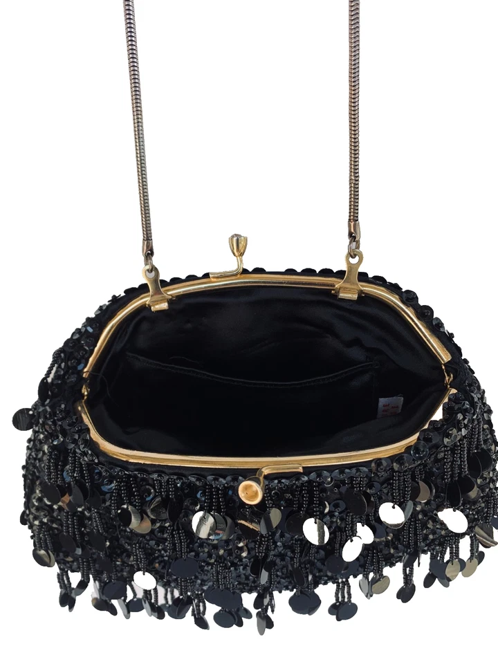 Bolso de Noche Vintage Años 60 Lentejuelas Cuentas con Cartera Bolso sin asas Bolso de Mano Boda Fiesta Foto 3 de 4