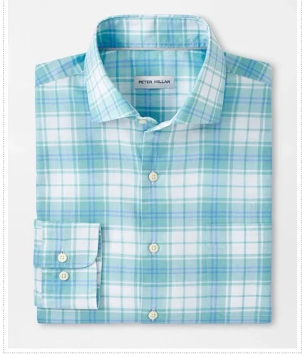 NWT Peter Millar Lynden Summer Soft Cotton Sport Plaid Shirt Cloud Sz XXL $160