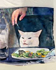Woman Yelling At Cat Pillow Cover 15" x 15"