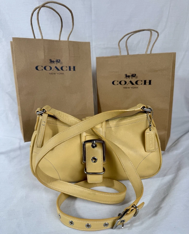 😎😎😎DE COLECCIÓN COACH AMARILLO Hamptons CUERO Hebilla Hombro Bandolera Hobo Bolso 7540 Foto 3 de 4
