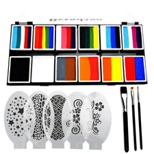 Face Paint Palette 12 Colors, Water-Activated, Non-Toxic, Face & Body Kit wit...