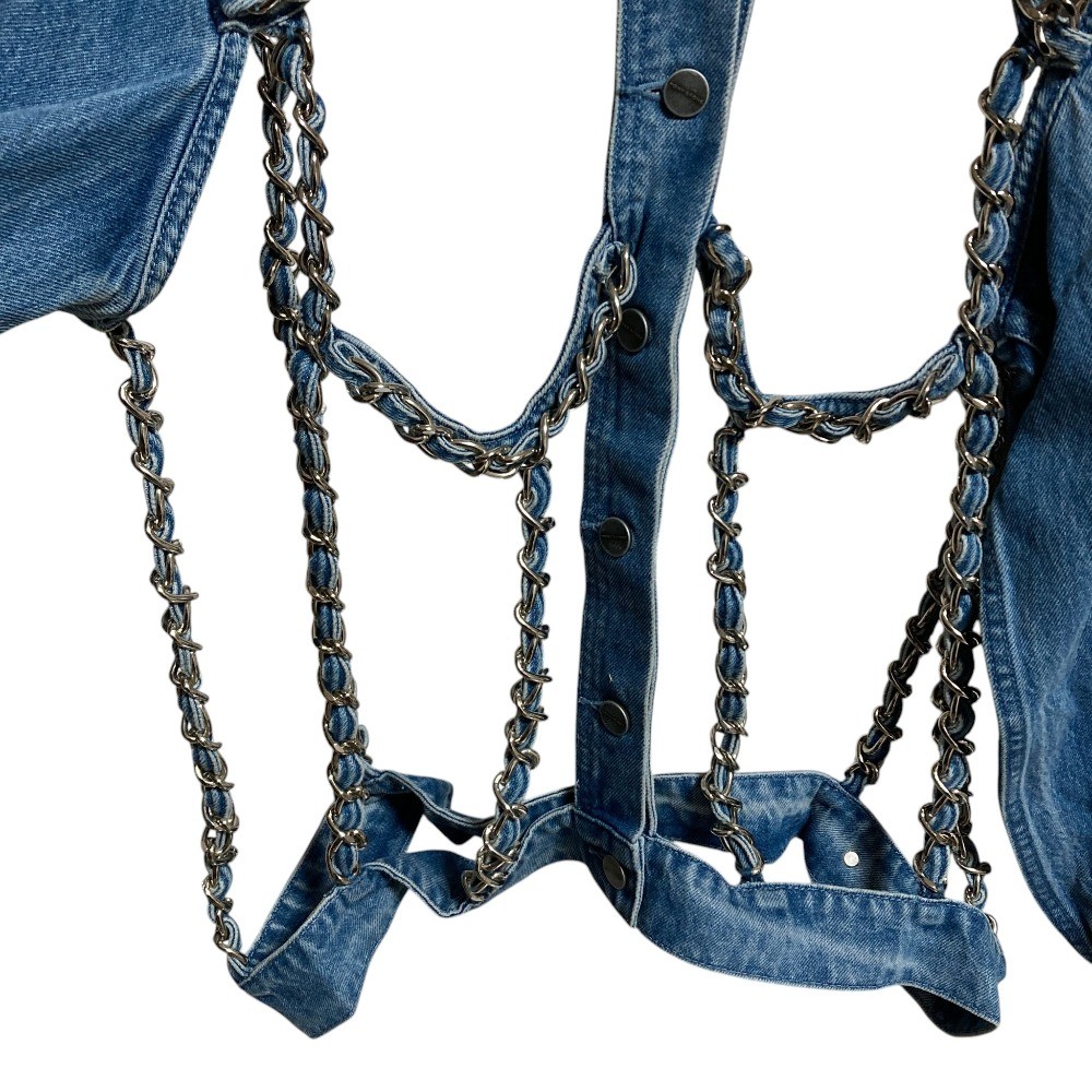 PAMEO POSE - PONY STONE  希少✨HAND-KNITTED DENIM JACKET PONY STONE Metal Chain Backless Denim Jacket, One Size, Blue Women