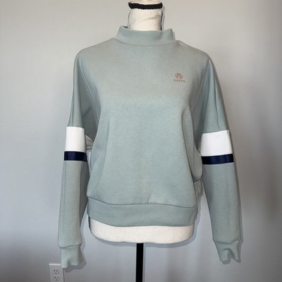 ANTA Women s Medium Pullover Sweatshirt Mock Neck Green Colorblock Sleeve