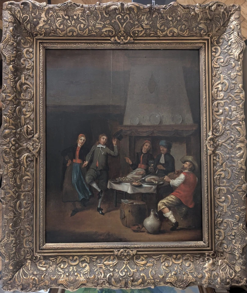 Johann Daniel Bager zug, Bauerntanz, signiert, um 1780, Öl auf Holz, Prunkrahmen - Bild 2 von 4