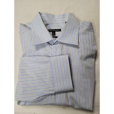 BCBG MAXAZRIA Mens 17 32/33 Modern Fit Blue Striped Dress Shirt Classic Size XL
