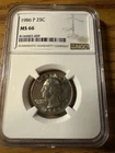 1986 D Washington Quarter MS 66 NGC Clad 25c Uncirculated