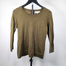 LOFT Sweater Womens Small Olive Green 3/4 Sleeve Wool Blend Lightweight Knit