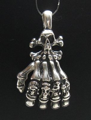 Echter Sterling Silber Anhänger Skelett Hand massiv punziert 925 handgefertigt