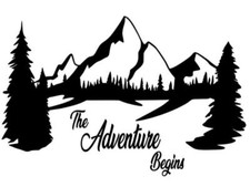 ADESIVO DECALCOMANIA CAMPER CAMPER CARAVAN CERVO MONTAGNE 23,5" INIZIA L'AVVENTURA
