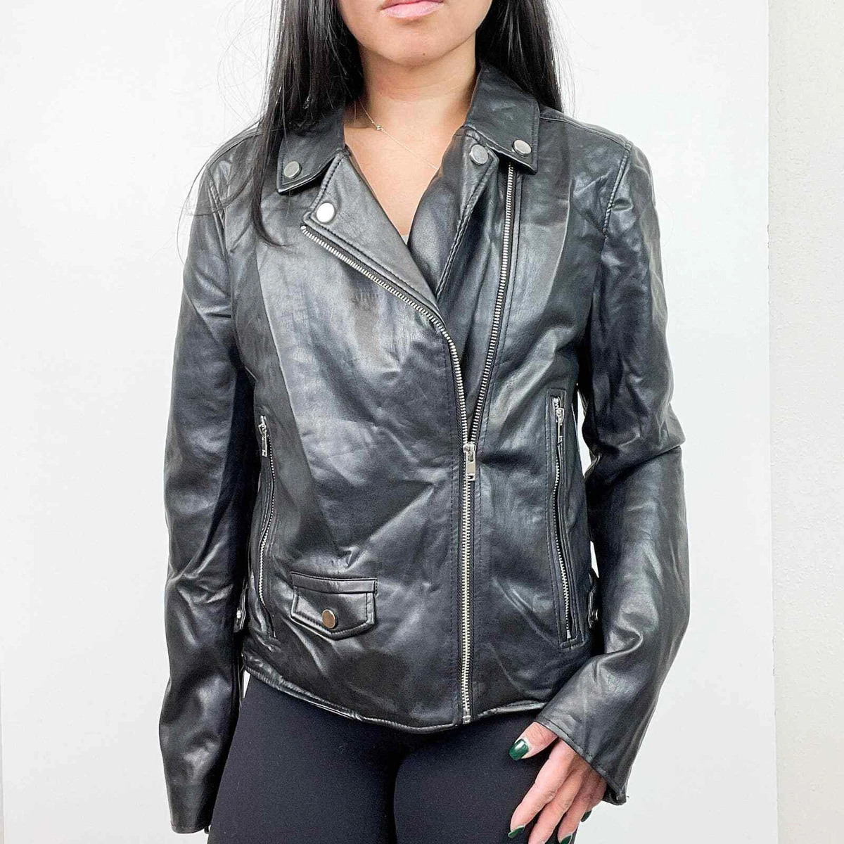 Pull Bear Size L Eur Faux Leather Moto Biker Jacket Black
