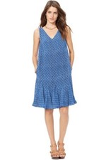 Ralph Lauren Indigo Sky Geometric Print V-Neck Dress size 10 NWT