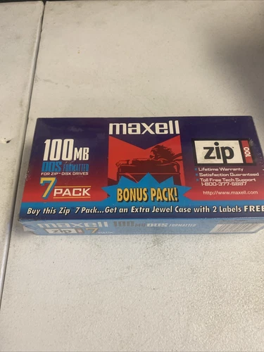 Package of 7  Maxell 100MB Zip Disks - Preformatted for DOS - NEW