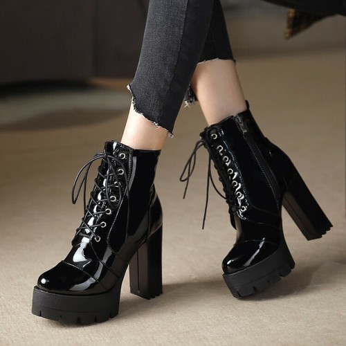 Womens Punk Platform Ankle Boots High 
