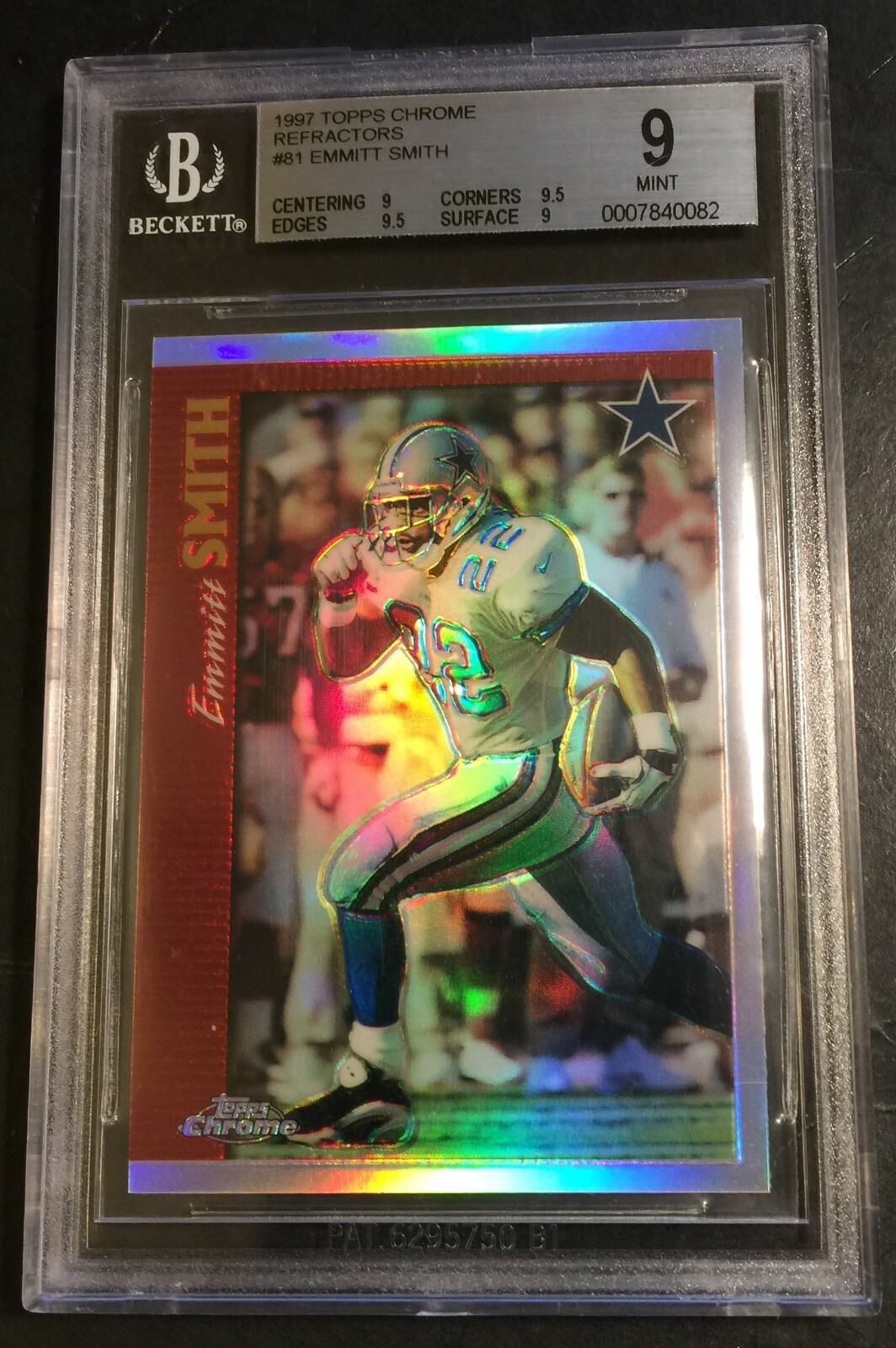 RARE 1997 EMMITT SMITH TOPPS CHROME REFRACTOR #81 BGS 9 COWBOYS POP 3
