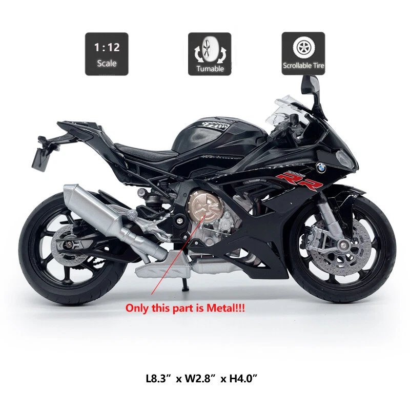 1/12 Scale BMW S1000RR Motorcycle Model Diecast Motorbike Model Boys Toys Black - Image 2 of 4