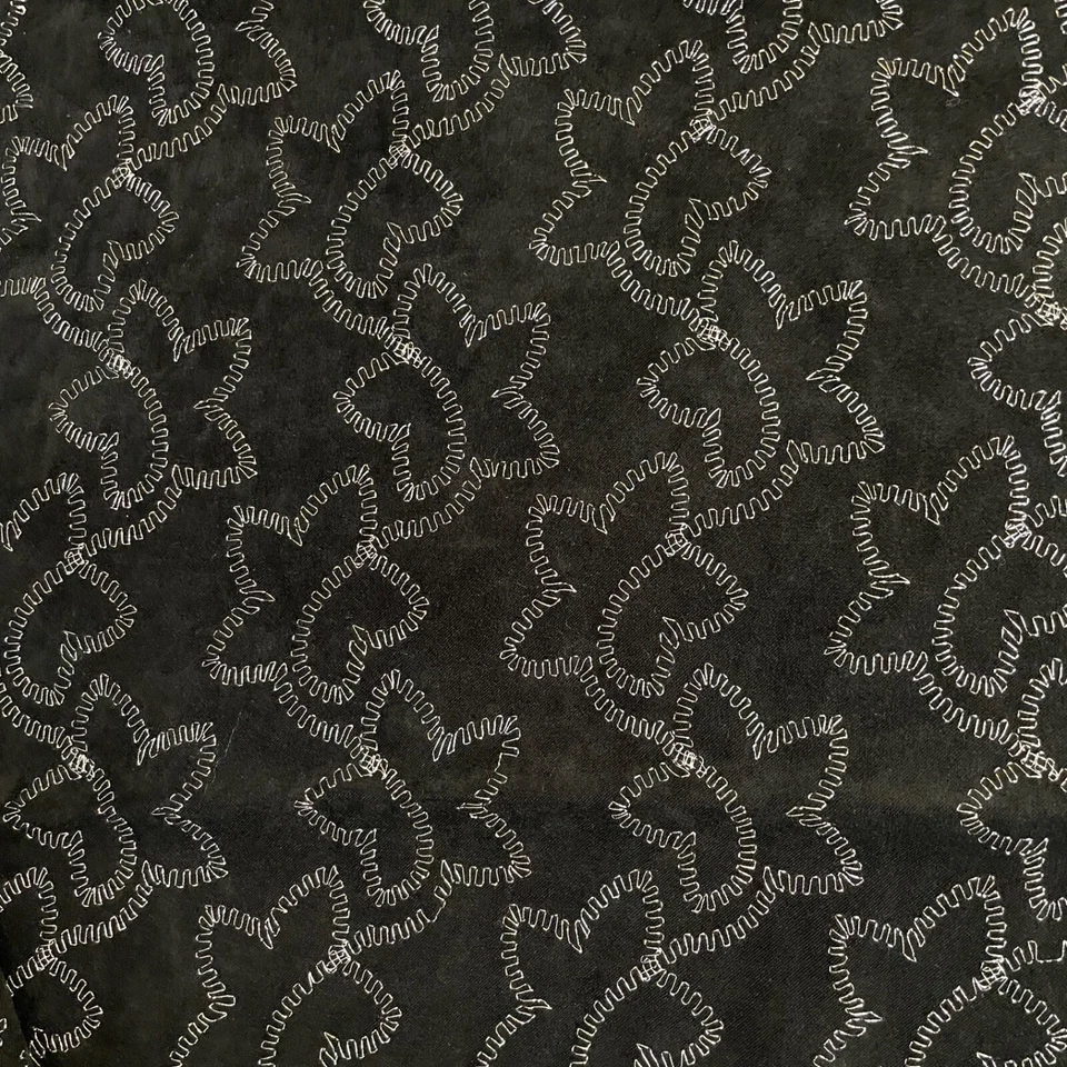 Fabric Lot 3 Yards 40 W Black Silver Metallic Stitch Floral Design Cotton Suede - Image 3 of 4