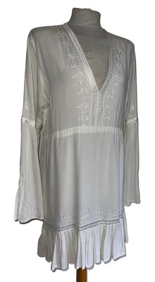 Donale Cover Up Kaftan Top Damen Medium weiß bestickt V-Ausschnitt leicht